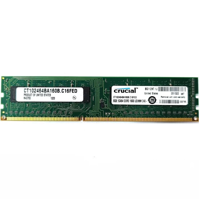 رم کامپیوتر کروشیال DDR3 8GB Single 1600MHz CL11